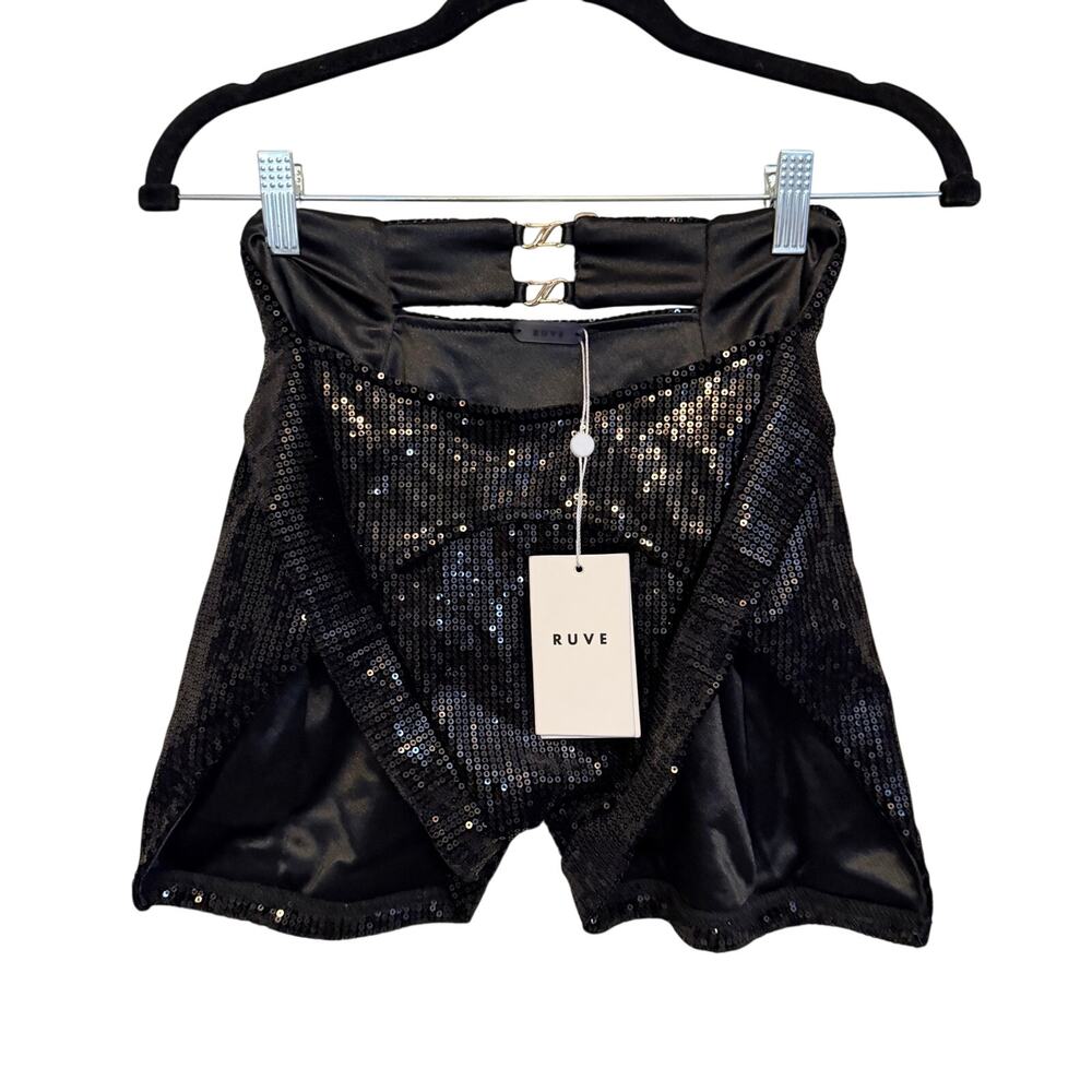 Ruve Liza Hot Pants Shorts S Black Sequin Party Club Disco Glam Y2K Festival NWT